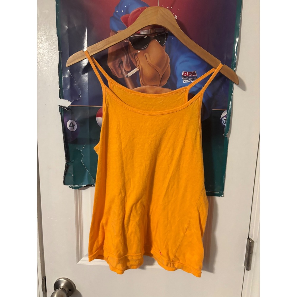 Orange Spaghetti Strap Tank Top with Butterfly Embroidery Women Small Camisole